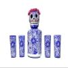 Personalized Tequila Decanter Set, Liquor Decanter with Shot Glasses and Mexican Sombrero, Hand-painted Decanter, Skull Decanter, Bar Decoration, Unique Tequila Gift (Blue Catrina Set) view 1
