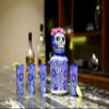 Personalized Tequila Decanter Set, Liquor Decanter with Shot Glasses and Mexican Sombrero, Hand-painted Decanter, Skull Decanter, Bar Decoration, Unique Tequila Gift (Blue Catrina Set) view 2