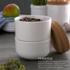 Kamenstein Cork and Ceramic 3 Piece Stackable Salt and Pepper Cellar For Countertop Space Saving; Pivoting Lid to Retain Freshness for Easy Open, 4 x 4 x 4.25 Inch, Natural Cork and White Ceramic view 2