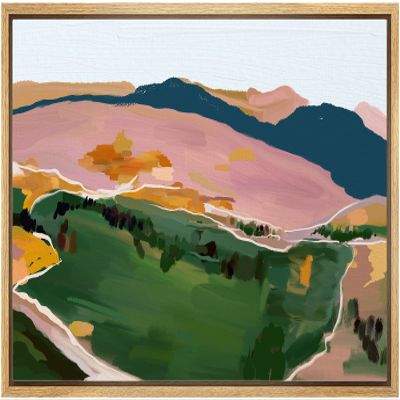 SIGNLEADER Framed Canvas Print Wall Art Aerial View Pastel Mountain Range Forest Nature Wilderness Illustrations Modern Art Decorative Minimal Rustic for Living Room, Bedroom, Office - 16"x24" NATURAL