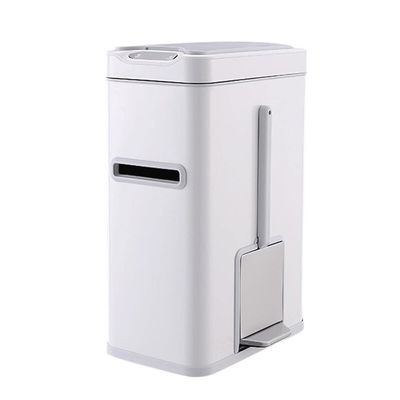 Kitchen Garbage Can Smart Trash Can Bathroom Trash Can Automatic Cover Tissue Holder Toilet Brush Multifunctional 3 in 1 Stainless Steel Waste Container 7L Bathroom Waste Basket ( Color : White )