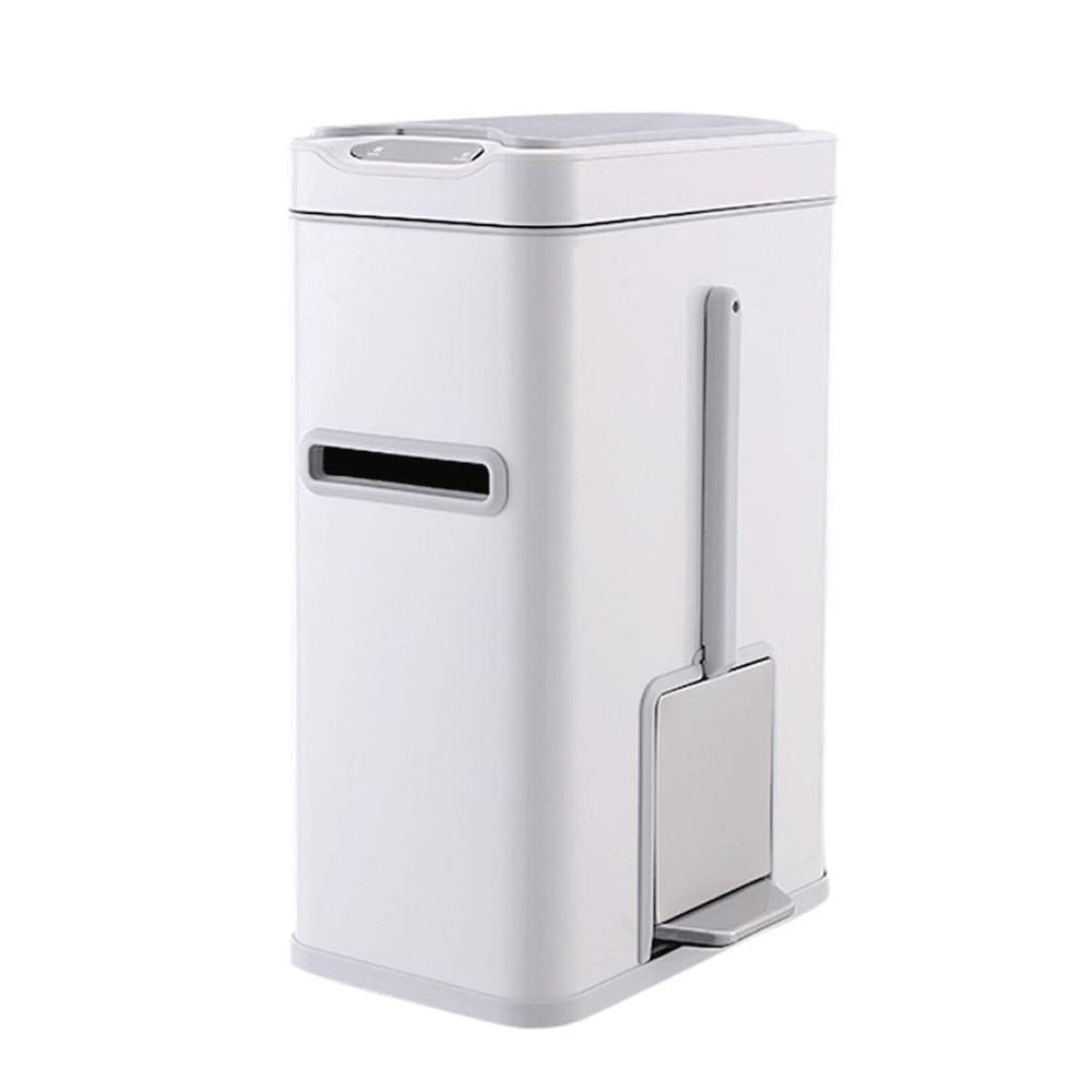 Kitchen Garbage Can Smart Trash Can Bathroom Trash Can Automatic Cover Tissue Holder Toilet Brush Multifunctional 3 in 1 Stainless Steel Waste Container 7L Bathroom Waste Basket ( Color : White )