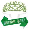 Semato Rhinestone Tiara and Glitter Sash Kit- Birthday Decorations, Party Supplies and Favors (Green) view 1