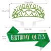 Semato Rhinestone Tiara and Glitter Sash Kit- Birthday Decorations, Party Supplies and Favors (Green) view 4