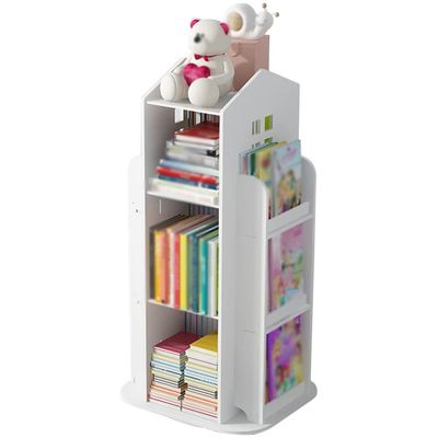 Book Shelf Stand Home Floor-Standing 360 Rotation Book Rack, Cute House Shape for Boys and Girls Picture Book Bookcase, Easy to Install (Color : White, Size : 95 * 41 * 41cm)