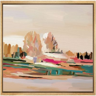 SIGNLEADER Framed Canvas Print Wall Art Multicolor Pastel Forest Country Field Nature Wilderness Illustrations Modern Art Decorative Minimal Rustic for Living Room, Bedroom, Office - 16"x24" Natural