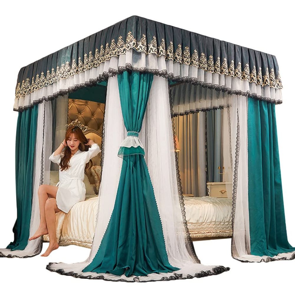 European Luxury Bed Canopy Mosquito Net, Adult Girls Princess Room Dustproof Blackout Bunk Bed Curtains, for Single Bed Double Bed (Color : Green, Size : 180X200X200CM)
