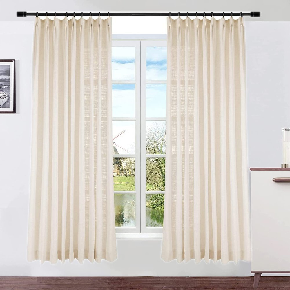 DotheDrape Pinch Pleat Curtain, 50 W x 100 L inch Light Filtering Linen Curtain Drape Panel for Living Room and Silding Door (1 Panel, Sand Beige)