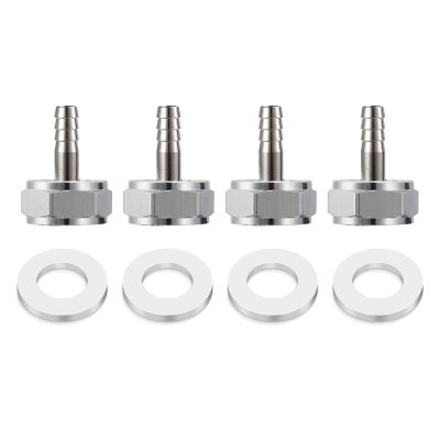 MRbrew Keg Coupler Barb Connector, 4 PCS Homebrew Kegerator Sankey Couplers O.D 1/4'' Chrome-Plated Brass Liquid Beer Line Tailpiece Nipple Fitting with Sealing Gasket Washer and G 5/8 Thread Hex Nut