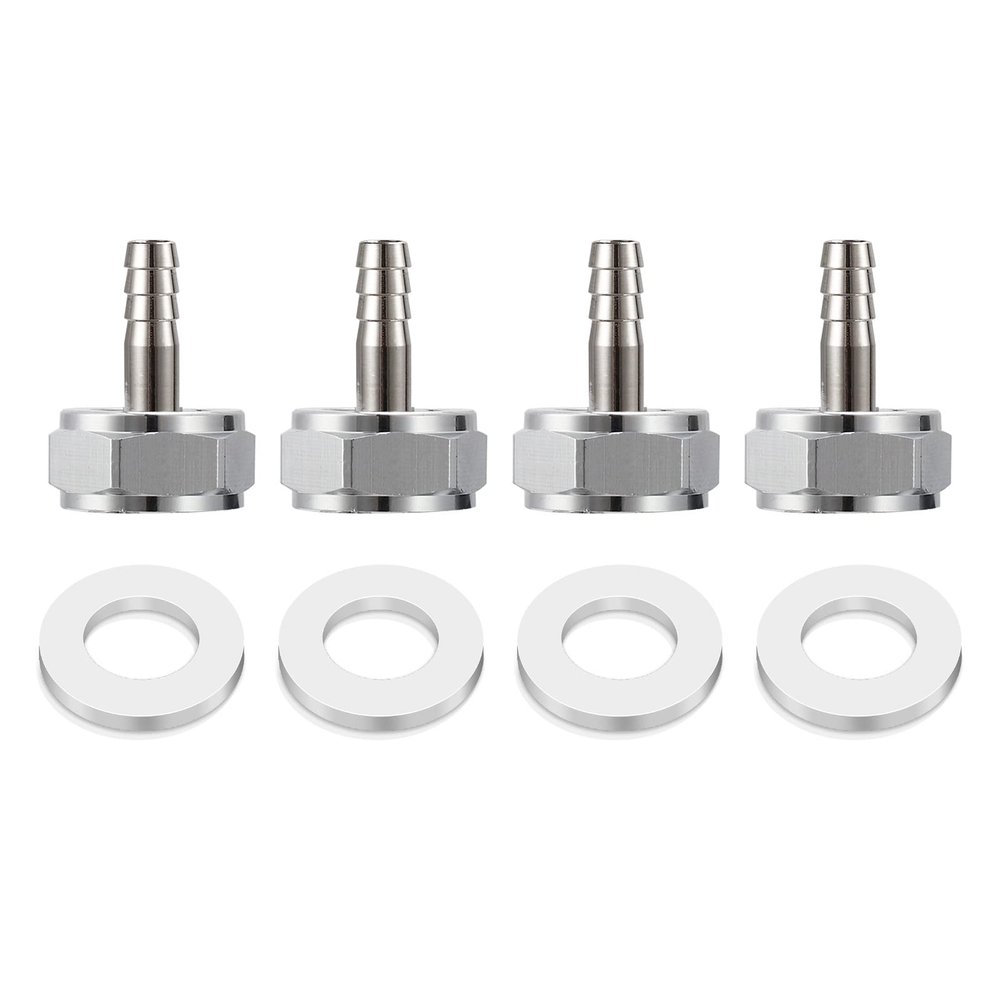 MRbrew Keg Coupler Barb Connector, 4 PCS Homebrew Kegerator Sankey Couplers O.D 1/4'' Chrome-Plated Brass Liquid Beer Line Tailpiece Nipple Fitting with Sealing Gasket Washer and G 5/8 Thread Hex Nut