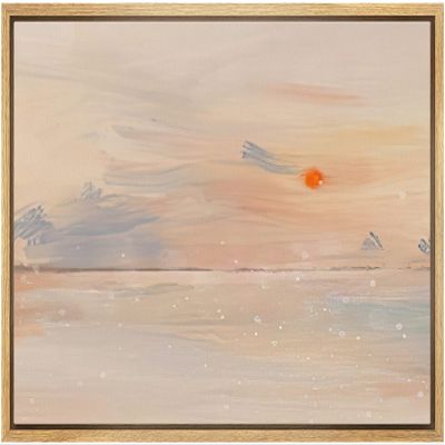 SIGNLEADER Framed Canvas Print Wall Art Watercolor Tropical Sunset Sea Landscape Nature Wilderness Illustrations Modern Art Decorative Minimal Rustic for Living Room, Bedroom, Office - 16"x24" NATURAL