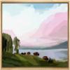 SIGNLEADER Framed Canvas Print Wall Art Pastel Vibrant Brush Stroke Forest Lake Nature Wilderness Illustrations Modern Art Decorative Minimal Rustic for Living Room, Bedroom, Office - 16"x24" NATURAL view 1