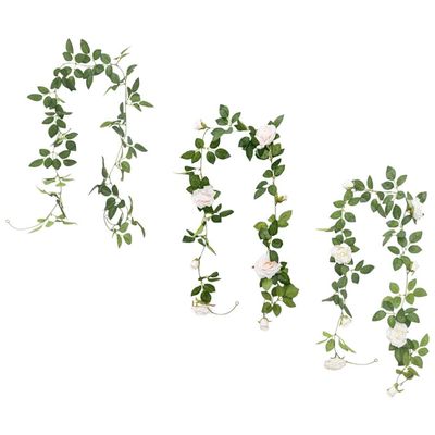 FOMIYES 3pcs Simulation Rattan Rose Flower Garland for Valentine Day Decor Elegant Faux Floral Arrangement Leaves for Home Party Photography Props