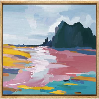 SIGNLEADER Framed Canvas Print Wall Art Watercolor Vibrant Ocean Mountain Range Nature Wilderness Illustrations Modern Art Decorative Minimal Rustic for Living Room, Bedroom, Office - 16"x24" NATURAL