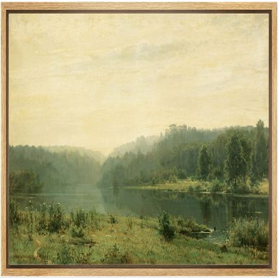SIGNLEADER Framed Canvas Print Wall Art Pastel Green Forest Valley Landscape Nature Wilderness Illustrations Modern Art Decorative Minimal Rustic for Living Room, Bedroom, Office - 16"x24" Natural