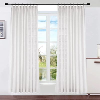 DotheDrape Pinch Pleat Curtain, 50 W x 100 L inch Light Filtering Linen Curtain Drape Panel for Living Room and Silding Door (1 Panel, Beige White)