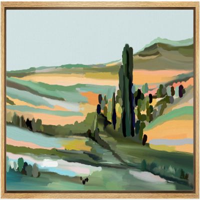 SIGNLEADER Framed Canvas Print Wall Art Pastel Countryside Valley Landscape Nature Wilderness Illustrations Modern Art Decorative Minimal Rustic for Living Room, Bedroom, Office - 16"x24" NATURAL