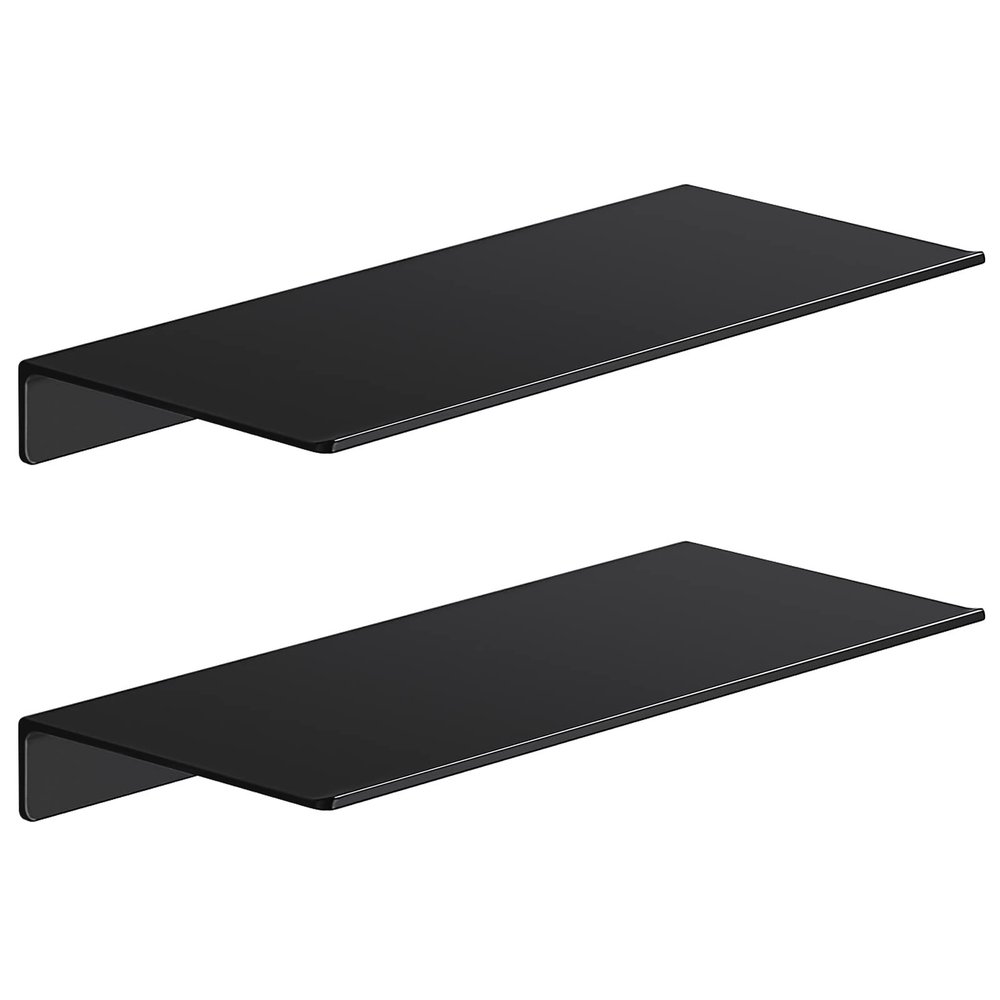 Danpoo 12 inch Metal Floating Shelves for Wall Organizer & Storage, Display Shelves for Bathroom, Living Room, Kitchen, Bedroom(Matte Black, 2-Pack)