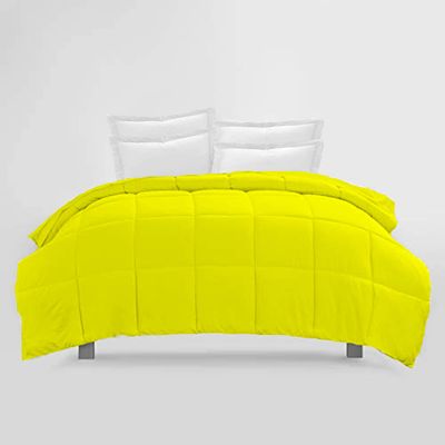 3Pcs Down Alternative Comforter Set 800 Thread Count-Cotton Shell, 500 GSM Microfiber Fill All Season Duvet Insert Box Stitch & Corner Tabs (Palatial King, Yellow)