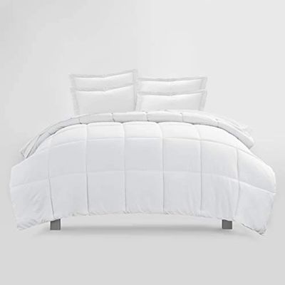 3Pcs Down Alternative Comforter Set 800 Thread Count-Cotton Shell, 500 GSM Microfiber Fill All Season Duvet Insert Box Stitch & Corner Tabs (Palatial King, White)