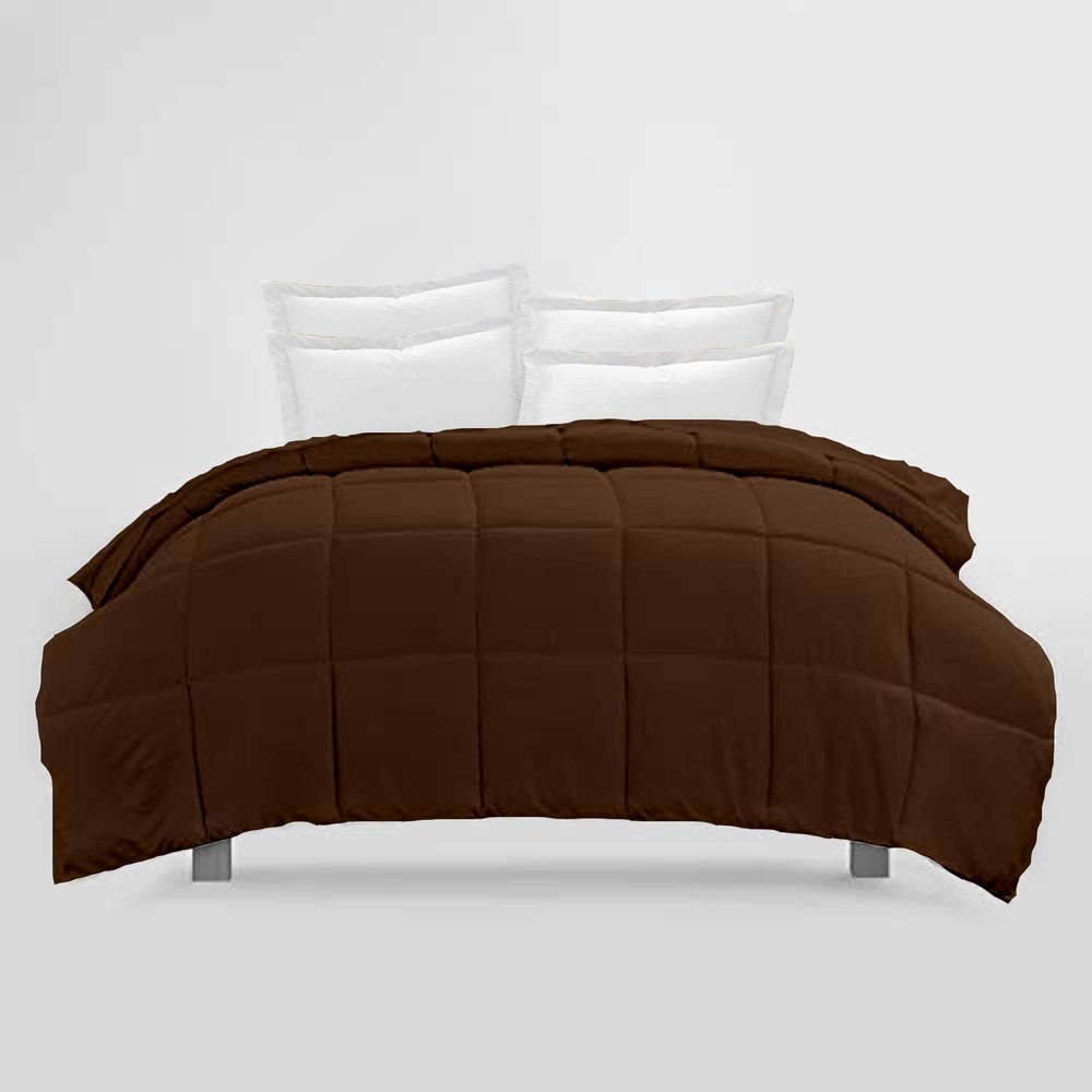 3Pcs Down Alternative Comforter Set 800 Thread Count-Cotton Shell, 500 GSM Microfiber Fill All Season Duvet Insert Box Stitch & Corner Tabs (Palatial King, Brown)