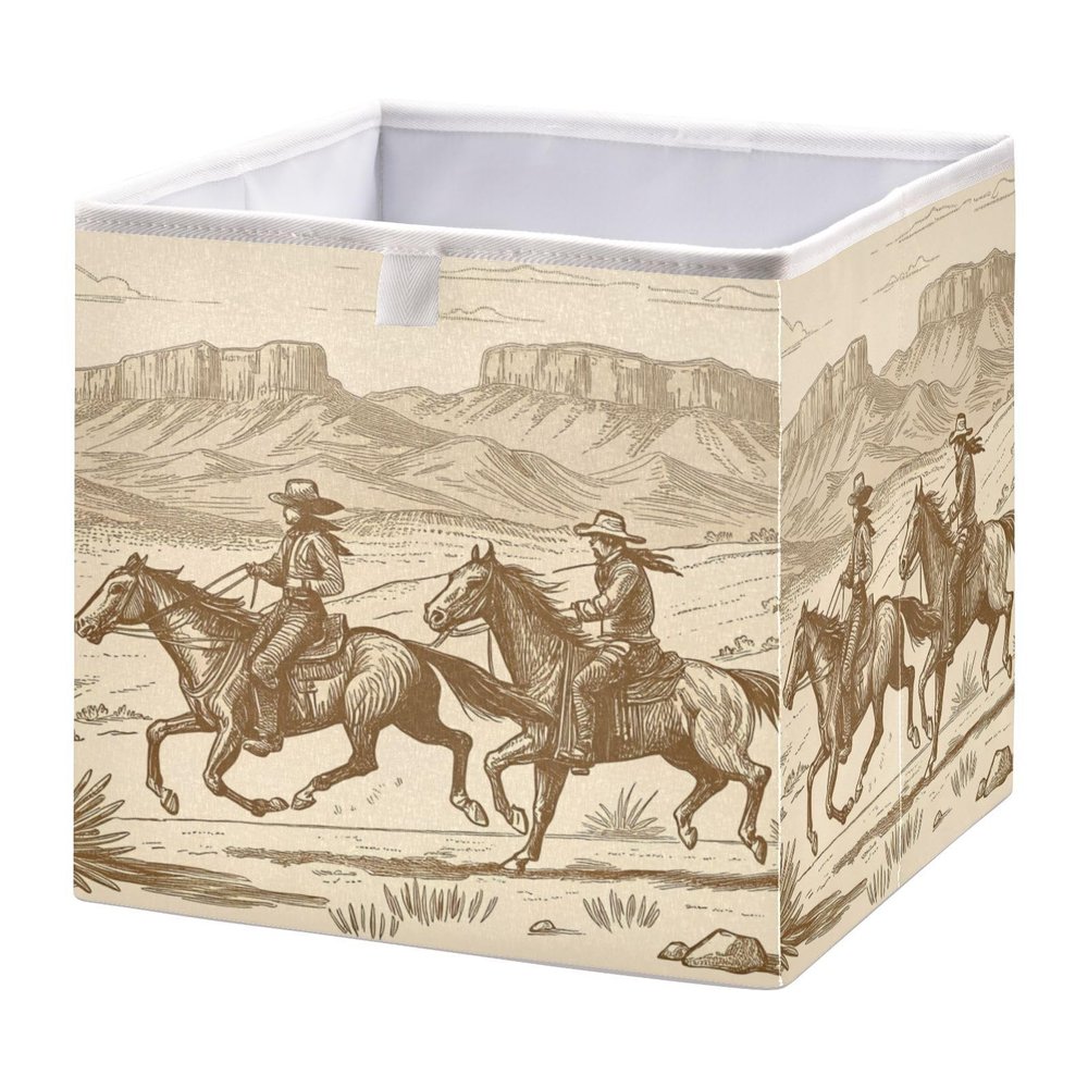 Kigai Storage Basket Western Desert Cowboy Foldable Storage Bin 11 X 11 X 11 Inches Cube Storage Baskets Box for Shelves Closet Laundry Nursery Bedroom Home Decor