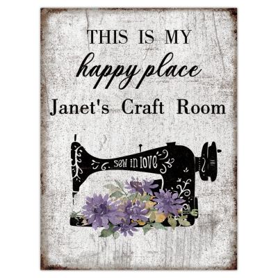 COCOKEN This is My Happy Place Craft Room Funny Signs 12" x 16" Metal Sign Vintage Flowers Aluminum Sign Wall Art Tin Plaque Decor for Home Bar Yard Kitchen Easy to Mount