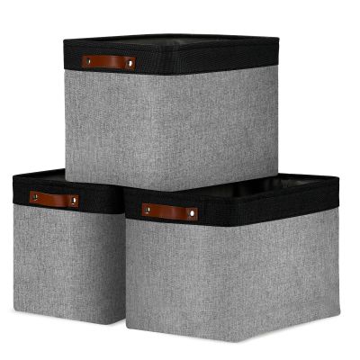 DULLEMELO Fabric Storage Bins - Decorative Large Baskets for Home Shelves & Bedroom, Canvas Toy Organizers (Black & Gray)
