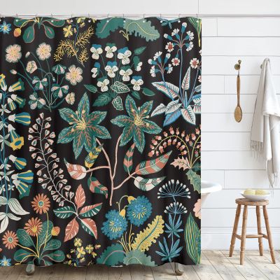 Tititex Boho Rustic Floral Black Shower Curtain Sets, Vintage Colorful Succulent Flowers Bathroom Decoration 71x78 Inch with Hooks