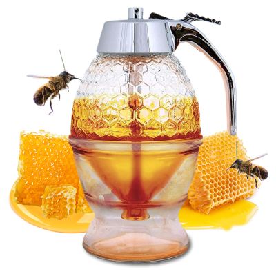 Acrylic Maple Syrup Dispenser Jar with Stand, 200ml Honey Pot, Beautiful Honey Comb Shaped Pot Vintage No Drip Container for Drinking Tea Steamed Milk Hot Cereal, 200ml Honey Pot, Acrylic Maple S