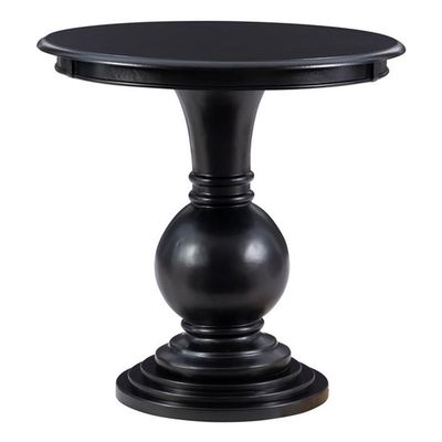 Pemberly Row Transitional Wood Accent Table w/Pedestal Base in Jet Black