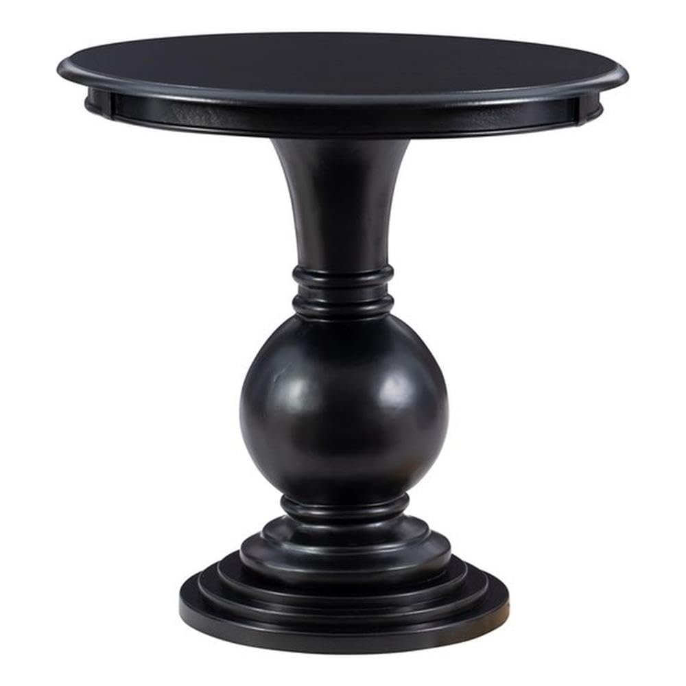 Pemberly Row Transitional Wood Accent Table w/Pedestal Base in Jet Black
