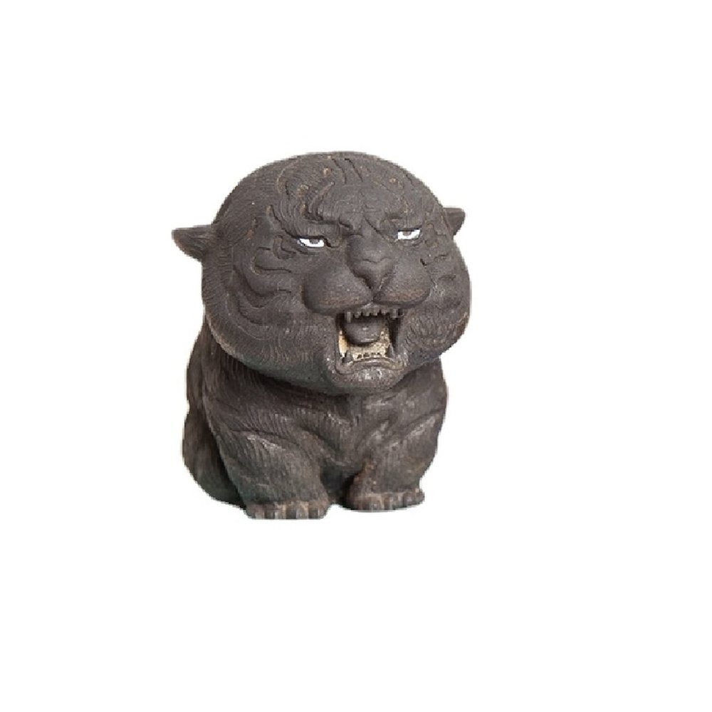 NA Solid Creative Cast Iron Mini Tiger Statue Figurine, Cute Little Tiger Model Sculpture Home Garden Bonsai Children's Room Decoration (Black)