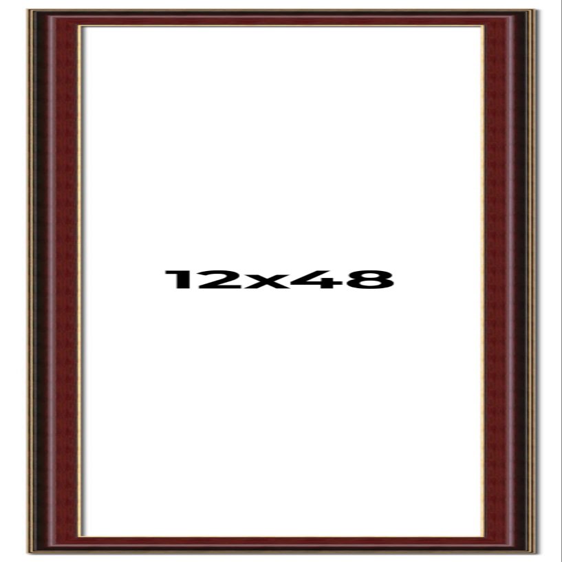 12x48 Frame Mahogany Brown with Gold Trim | Solid Wood Picture Frame Width 1.5 Inches | Interior Depth 0.5 Inches | Charles Executive Frame with UV Acrylic, Foam Board Backing & Hanging Hardware