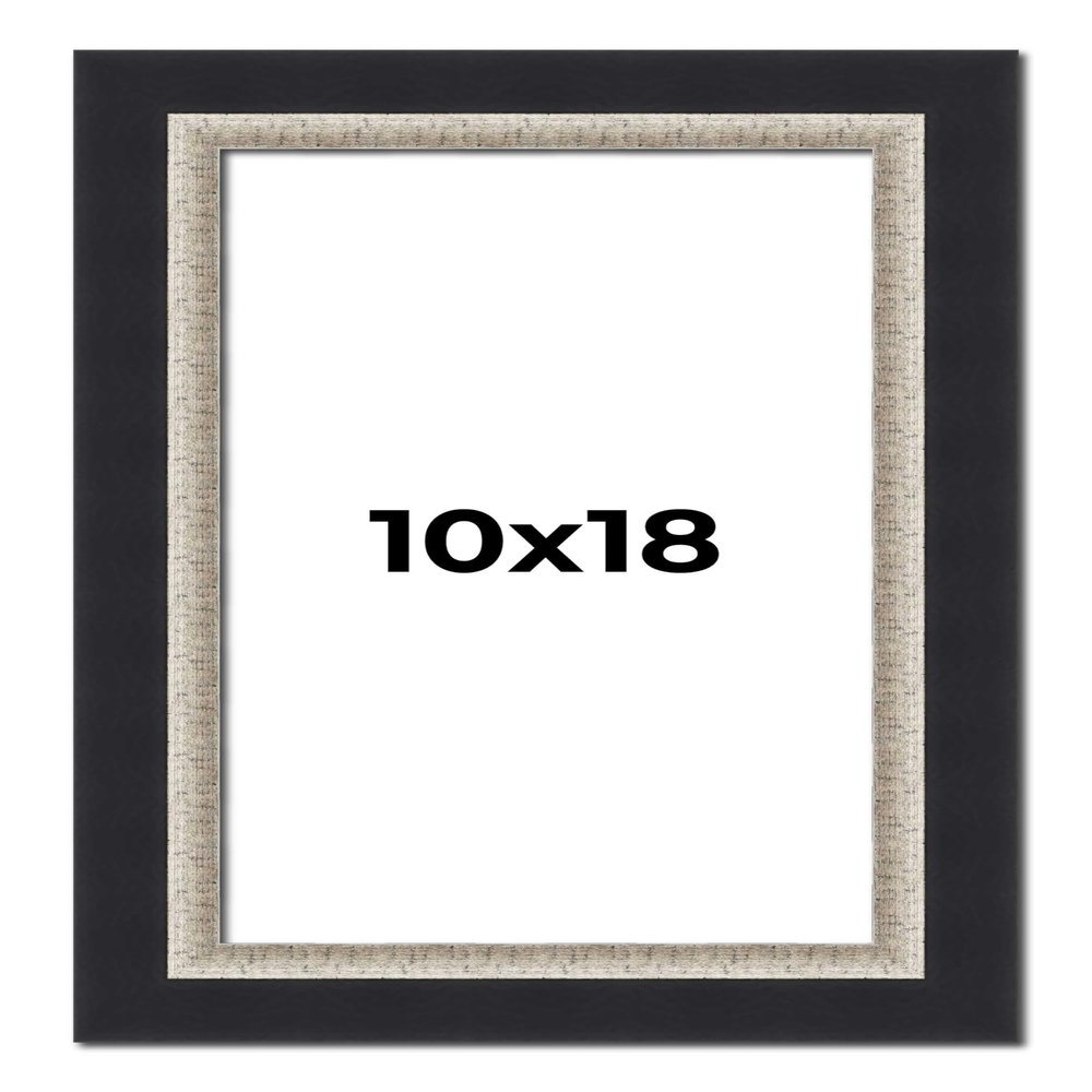 10x18 Frame Black Real Wood Picture Frame Width 2.25 Inches | Interior Frame Depth 0.5 Inches | Bridger Silver Traditional Photo Frame Complete with UV Acrylic, Foam Board Backing & Hanging Hardware