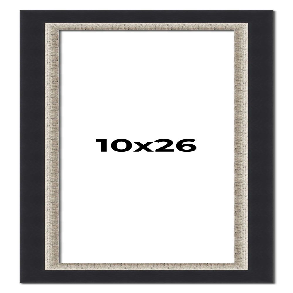 10x26 Frame Black Real Wood Picture Frame Width 2.25 Inches | Interior Frame Depth 0.5 Inches | Bridger Silver Traditional Photo Frame Complete with UV Acrylic, Foam Board Backing & Hanging Hardware