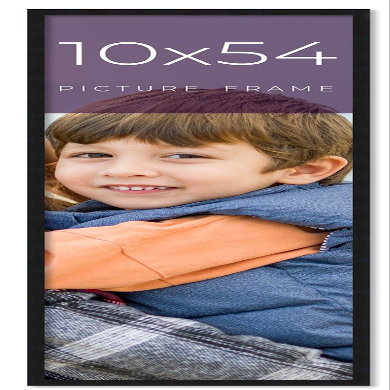 10x54 Frame Black Real Wood Picture Frame Width 0.75 Inches | Interior Frame Depth 0.5 Inches | Noir Classique Mid Century Photo Frame Complete with UV Acrylic, Foam Board Backing & Hanging Hardware