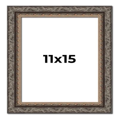 11x15 Frame Black and Gold Ornate Solid Wood Picture Frame Width 2 Inches | Interior Depth 0.5 Inches | Black Traditional Photo Frame with UV Acrylic, Foam Board Backing & Hanging Hardware