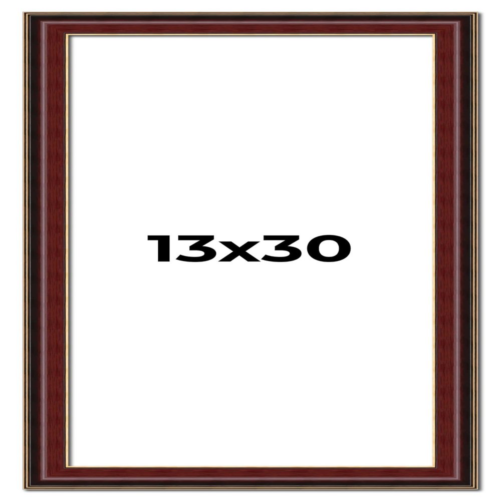 13x30 Frame Mahogany Brown with Gold Trim | Solid Wood Picture Frame Width 1.5 Inches | Interior Depth 0.5 Inches | Charles Executive Frame with UV Acrylic, Foam Board Backing & Hanging Hardware