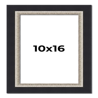 10x16 Frame Black Real Wood Picture Frame Width 2.25 Inches | Interior Frame Depth 0.5 Inches | Bridger Silver Traditional Photo Frame Complete with UV Acrylic, Foam Board Backing & Hanging Hardware
