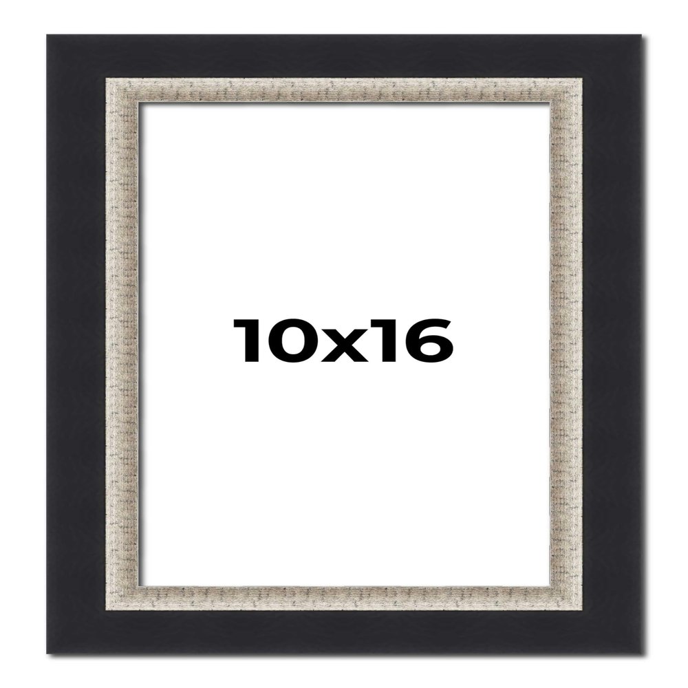 10x16 Frame Black Real Wood Picture Frame Width 2.25 Inches | Interior Frame Depth 0.5 Inches | Bridger Silver Traditional Photo Frame Complete with UV Acrylic, Foam Board Backing & Hanging Hardware