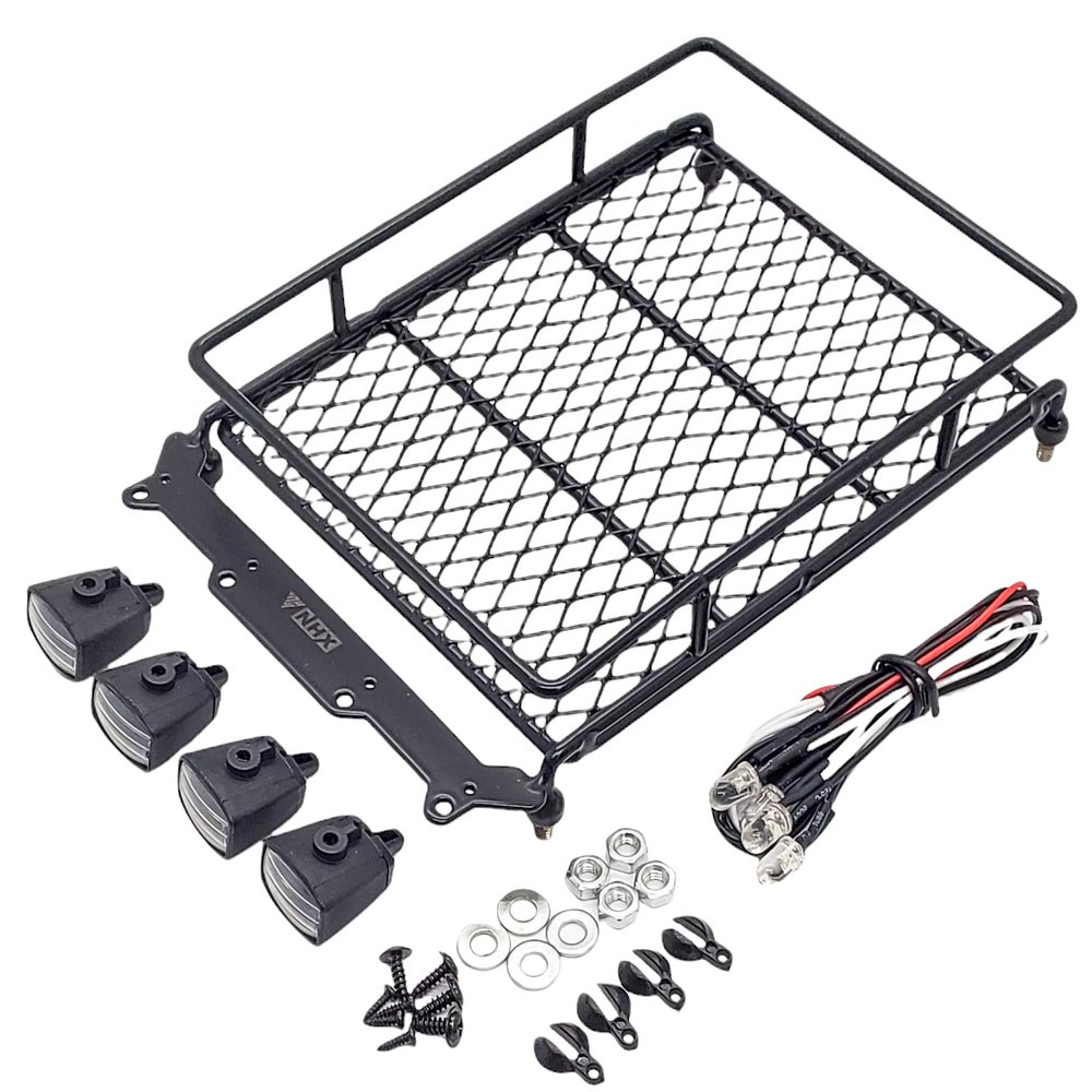 NHX RC Roof Luggage Rack w/LED Lights : 1/10 RC Crawler Trucks -Black