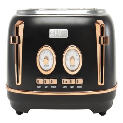 Haden Dorset 4 Slice Wide Slot Stainless Steel Toaster with Adjustable Browning Control & Non-Slip Feet, Black & Copper