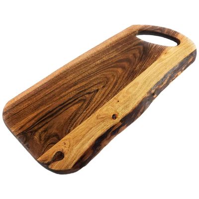 Acacia Charcuterie Board with Natural Live Edge & Round Handle - Wood Cheese Board - Decorative Wooden Serving & Cutting Board - Housewarming, Mothers Day, New Home & Wedding Gifts (XL - 24 x 10)