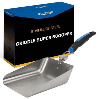 Razor Griddle Food Scooper, Multi-Purpose Stainless Steel Griddle Food Mover, Extra-Large Scooper for Bulk Meals, Vegies for Outdoor Cooking, BBQ, Grilling, Shovel Spatula for Stir Fry & More -08835RZ