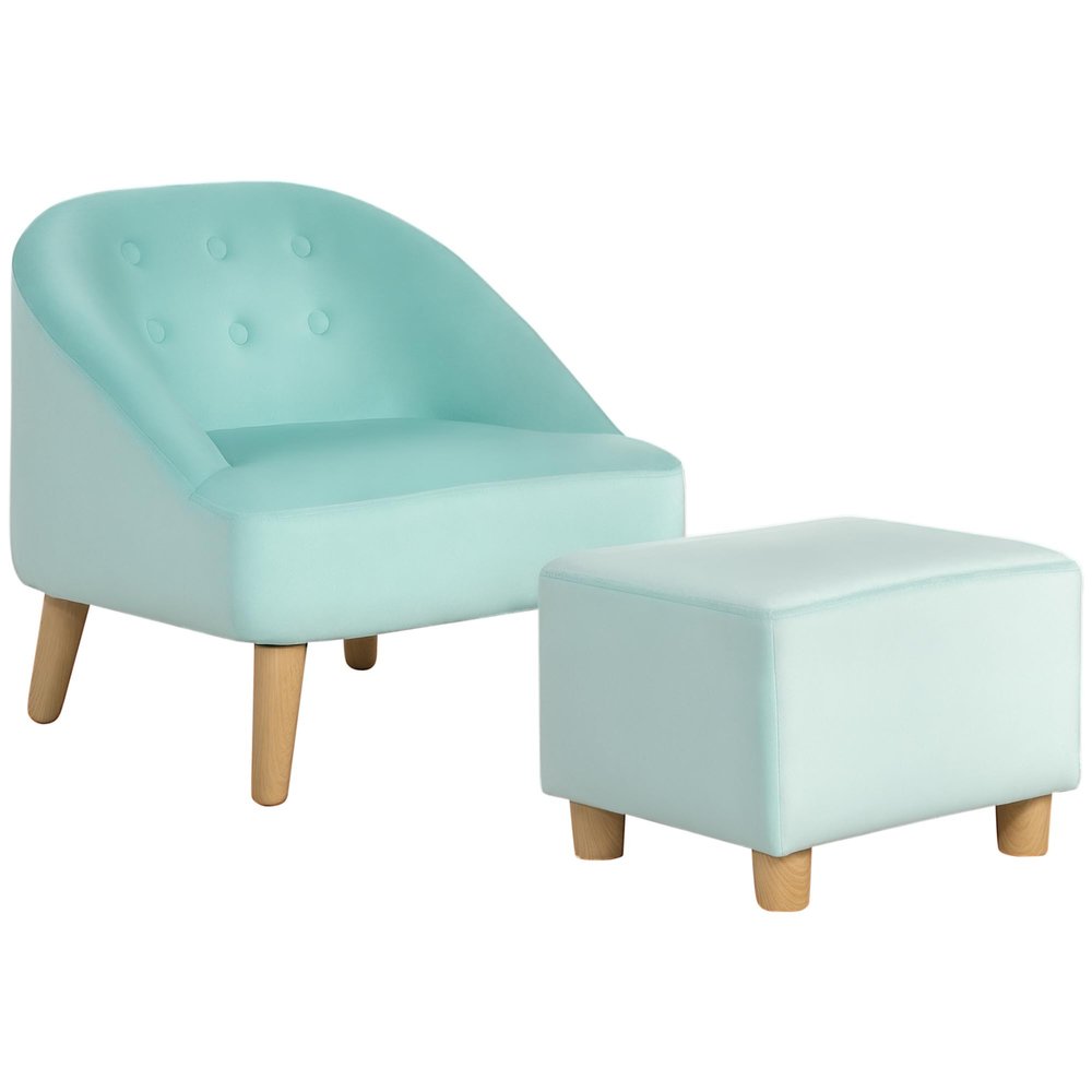 Qaba Kids Sofa Set, Toddler Chair, Sofa & Ottoman for Bedroom, Playroom, Children's Couch for 3-5 Years, Blue