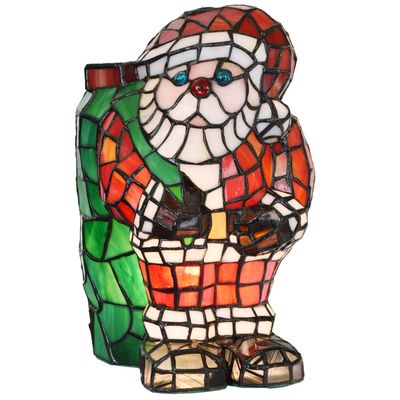Bieye L10830 Christmas Santa Claus Table Lamp LED Bulb Included Tiffany Style Stained Glass Night Light for Home Dcor (7.75" L x 9.25" D x 13" H)