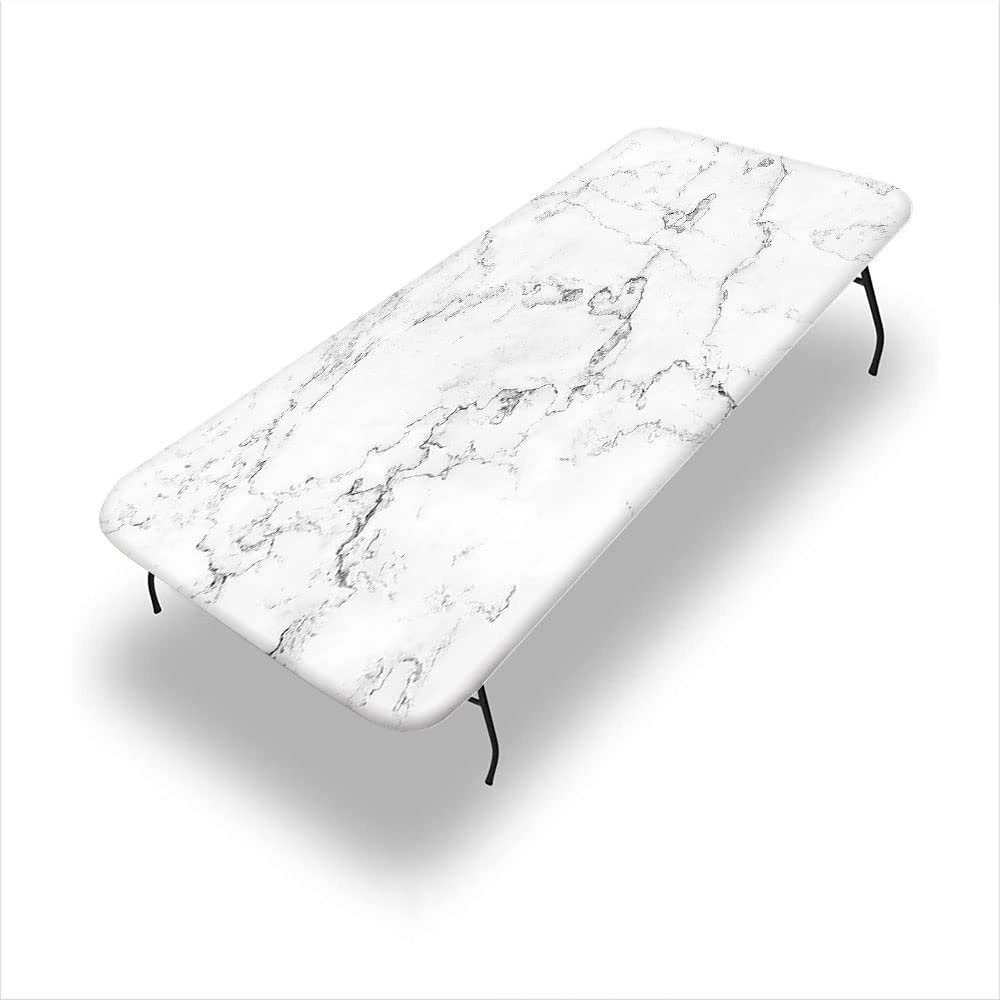 Marble Elastic Edge Fitted Tablecloth, Marble Texture Background, Suitable for Camping Party and Picnic, 30"x 60" Table Cover for 5ft Folding Table