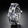 925 Sterling Silver Jewelry Womens Geometric Two-Tone Gemstone Ring Unique Sapphire Diamond Wedding Ring Multi Row Eternity Engagement Promise Ring Blue Crystal Hollow Cocktail Party Ring F114 (US Size 8) view 3