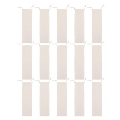 15pcs Reusable Linen Cotton Drawstring Bag for Storage of Straws and Tableware Beige Pouches for Convenient Organization and -term Use